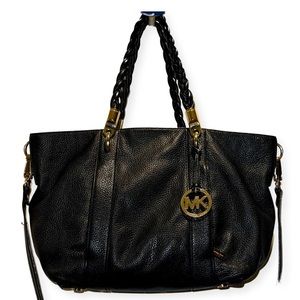 MICHAEL Michael Kors Black Leather Tote with Gold Hardware